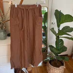 Brown Linen Flowy Pants